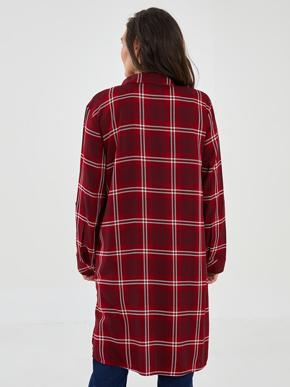 Plaid Long Sleeve Viscose Women's Shirt Tunic-4