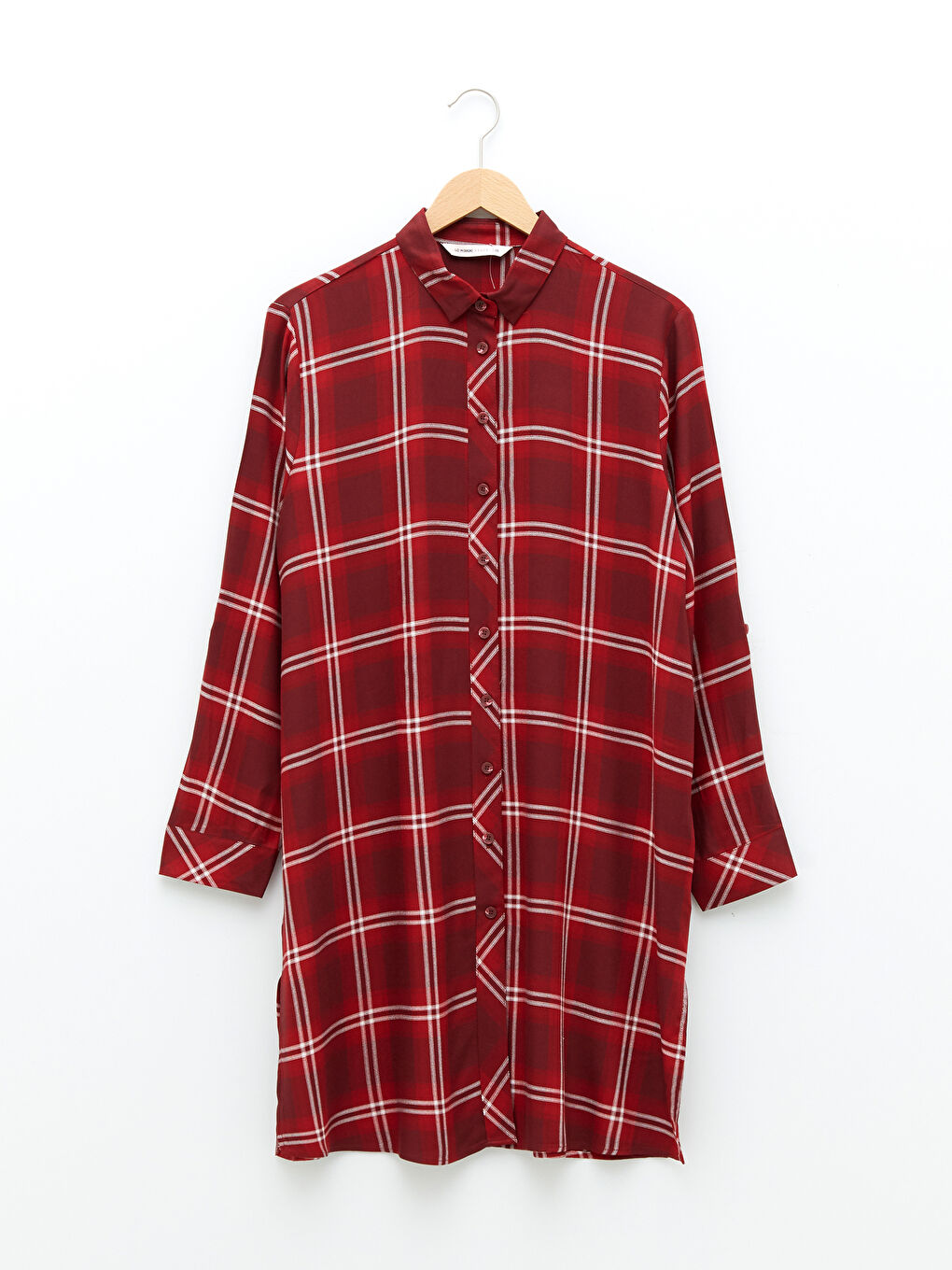 Plaid Long Sleeve Viscose Women's Shirt Tunic-5