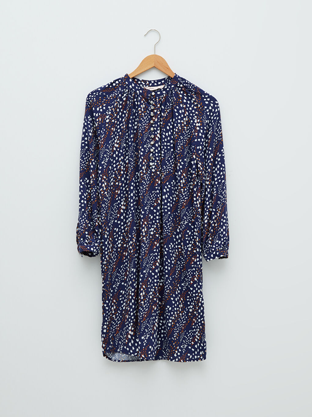 تونيك نسائي بياقة الجد كم طويل مطبوع فيسكوز-6