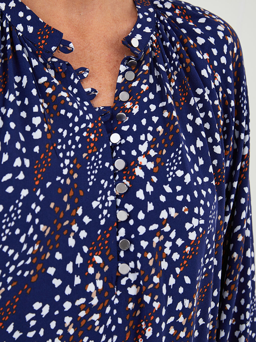 تونيك نسائي بياقة الجد كم طويل مطبوع فيسكوز-3