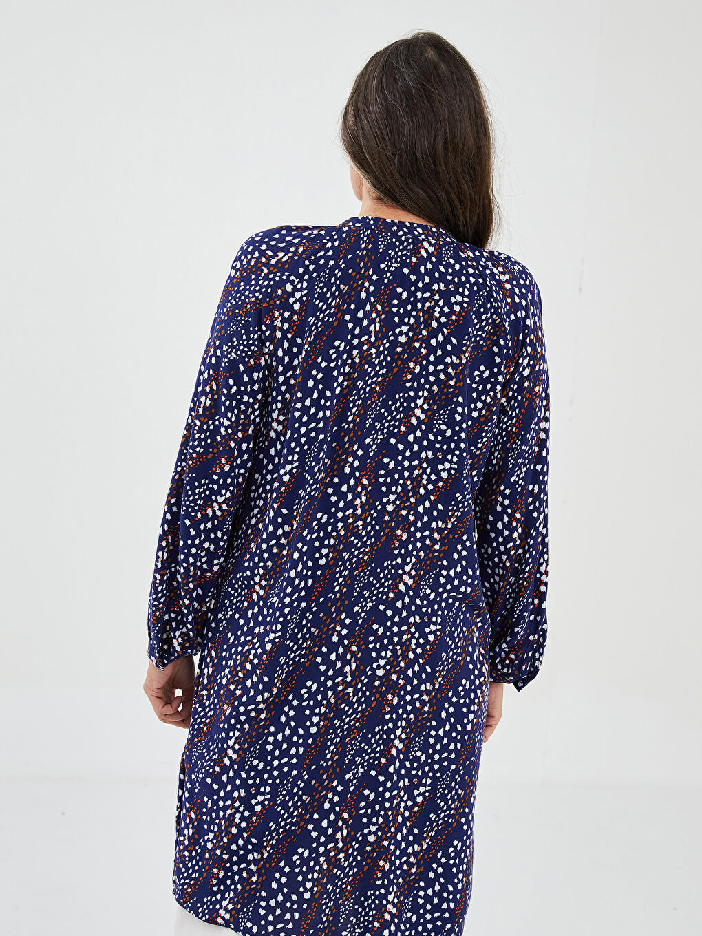 تونيك نسائي بياقة الجد كم طويل مطبوع فيسكوز-5