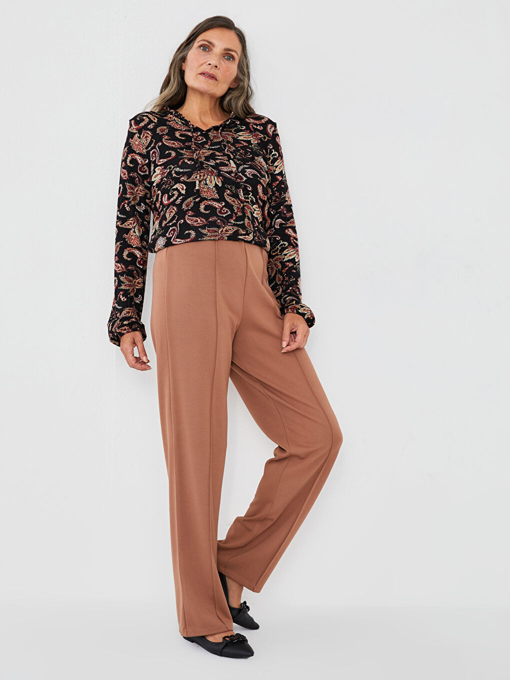 LCW Grace Elastic Waist Straight Ponte Fabric Women's Trousers -W1IR62Z8-GEJ