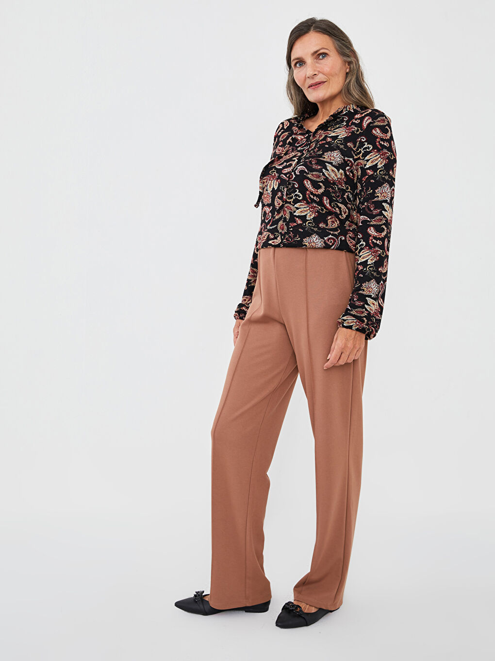 LCW Grace Elastic Waist Straight Ponte Fabric Women's Trousers -W1IR62Z8-GEJ