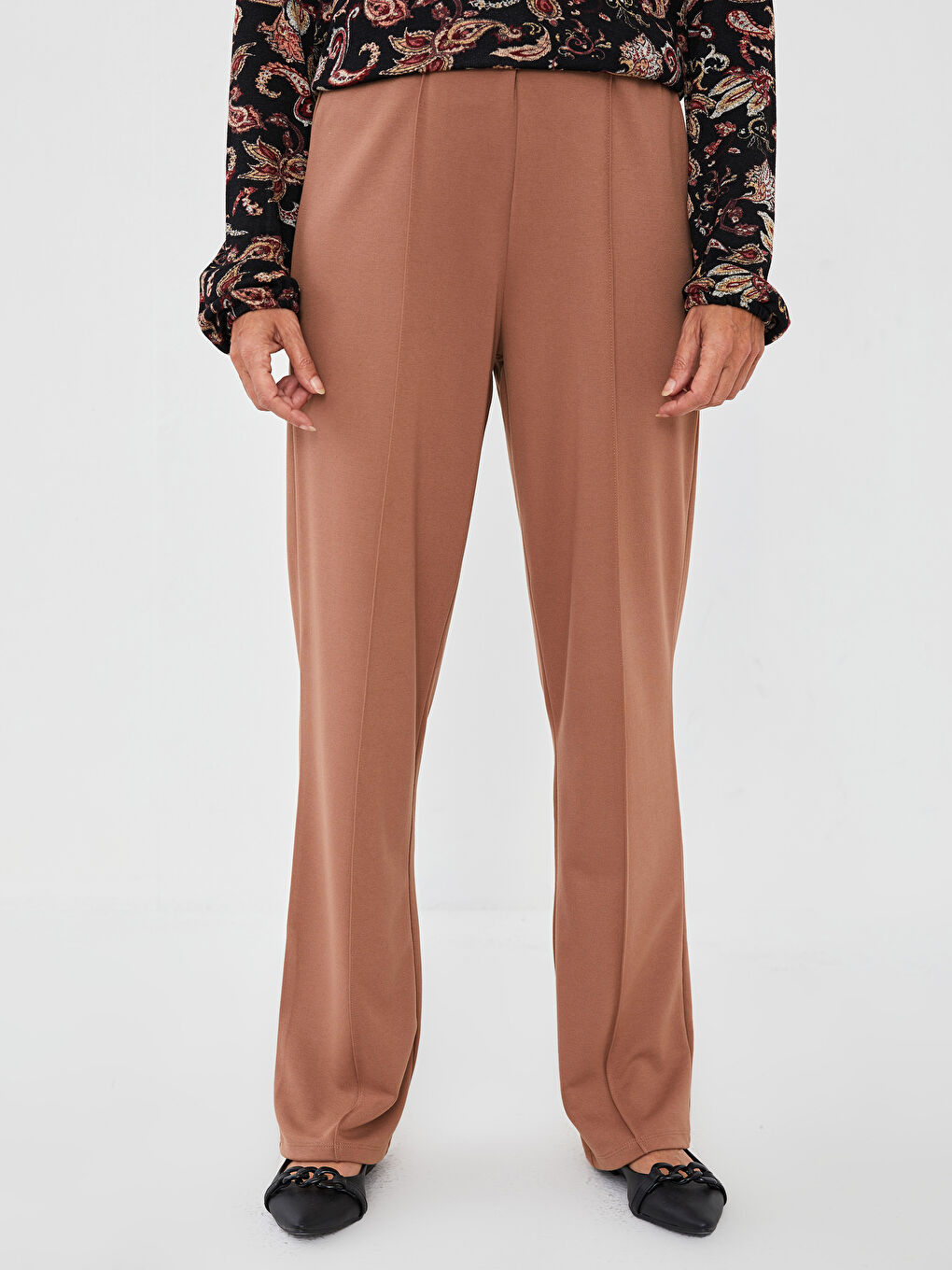 LCW Grace Elastic Waist Straight Ponte Fabric Women's Trousers -W1IR62Z8-GEJ