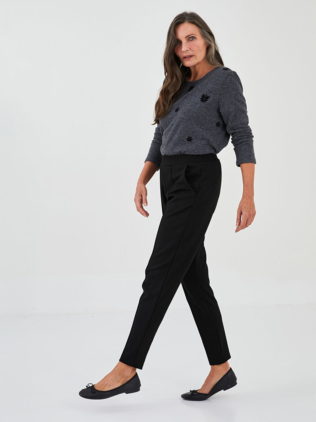 LCW Grace Elastic Waist Straight Ponte Fabric Women's Trousers -W1IR63Z8-CVL