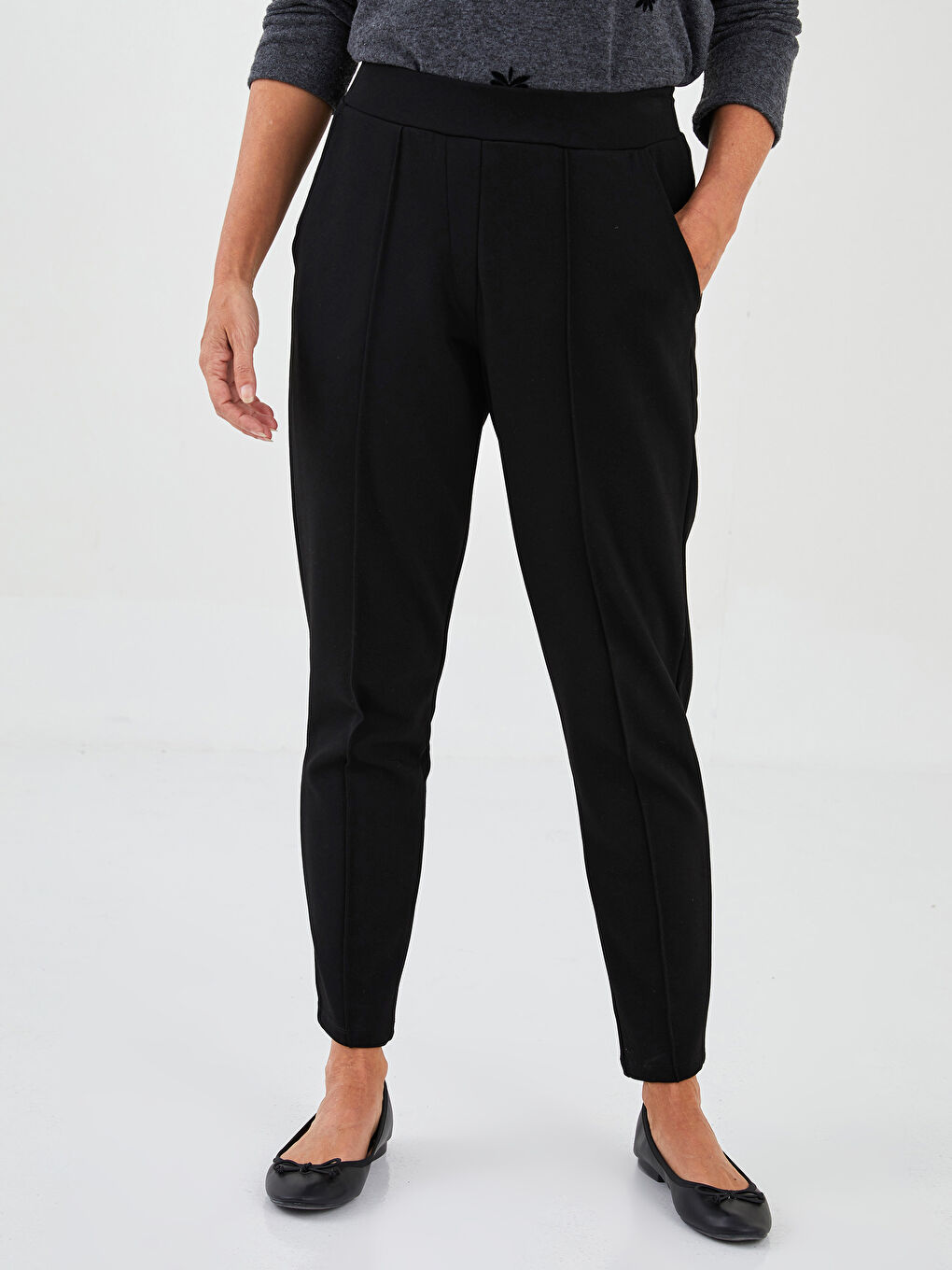 LCW Grace Elastic Waist Straight Ponte Fabric Women's Trousers -W1IR63Z8-CVL