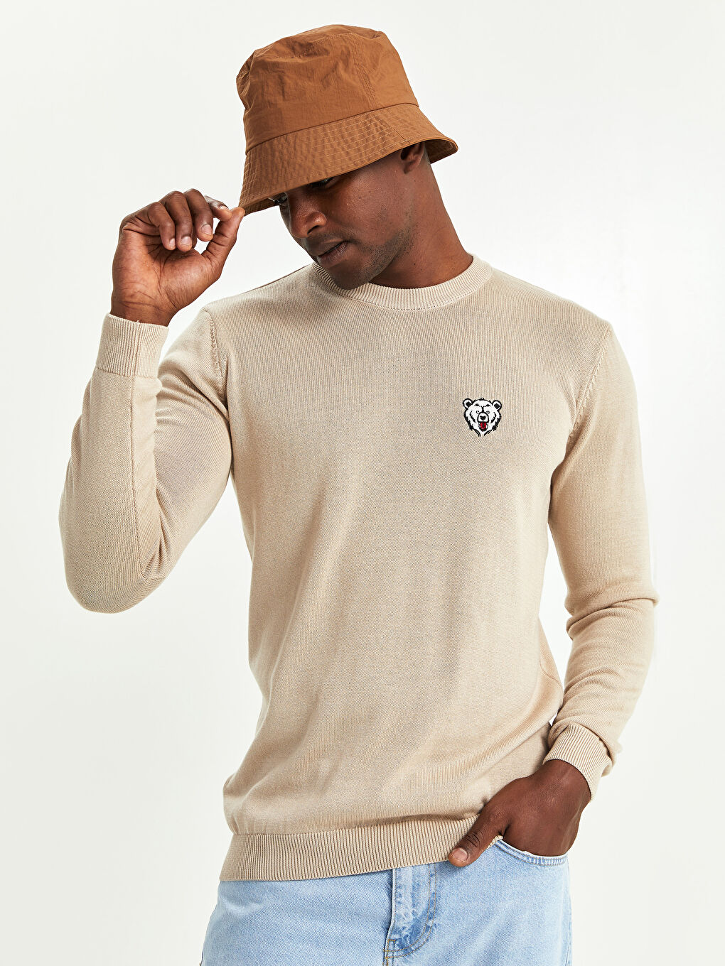 Rundhalsausschnitt Langarm Herren Strickpullover-1