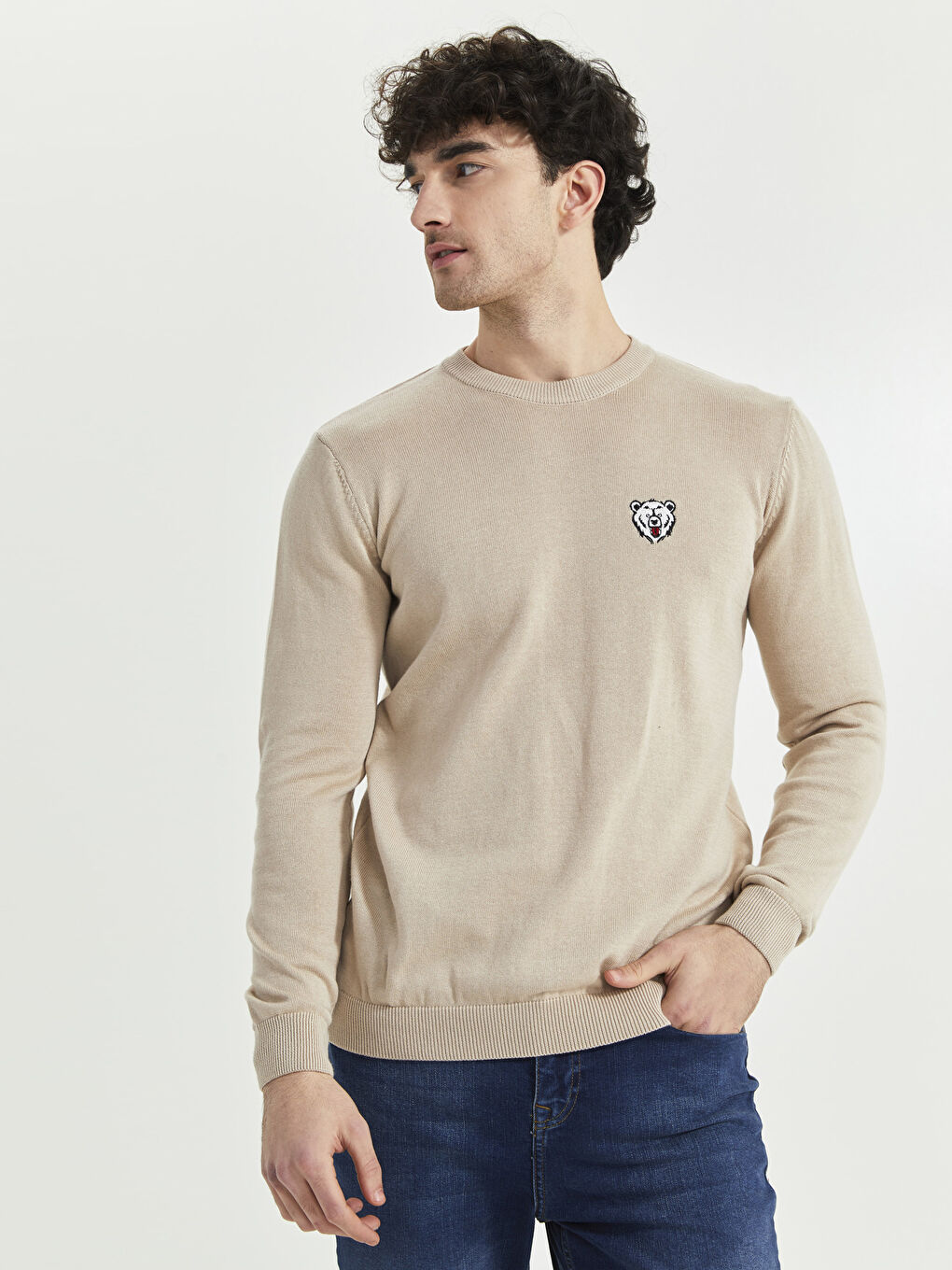 Rundhalsausschnitt Langarm Herren Strickpullover-2