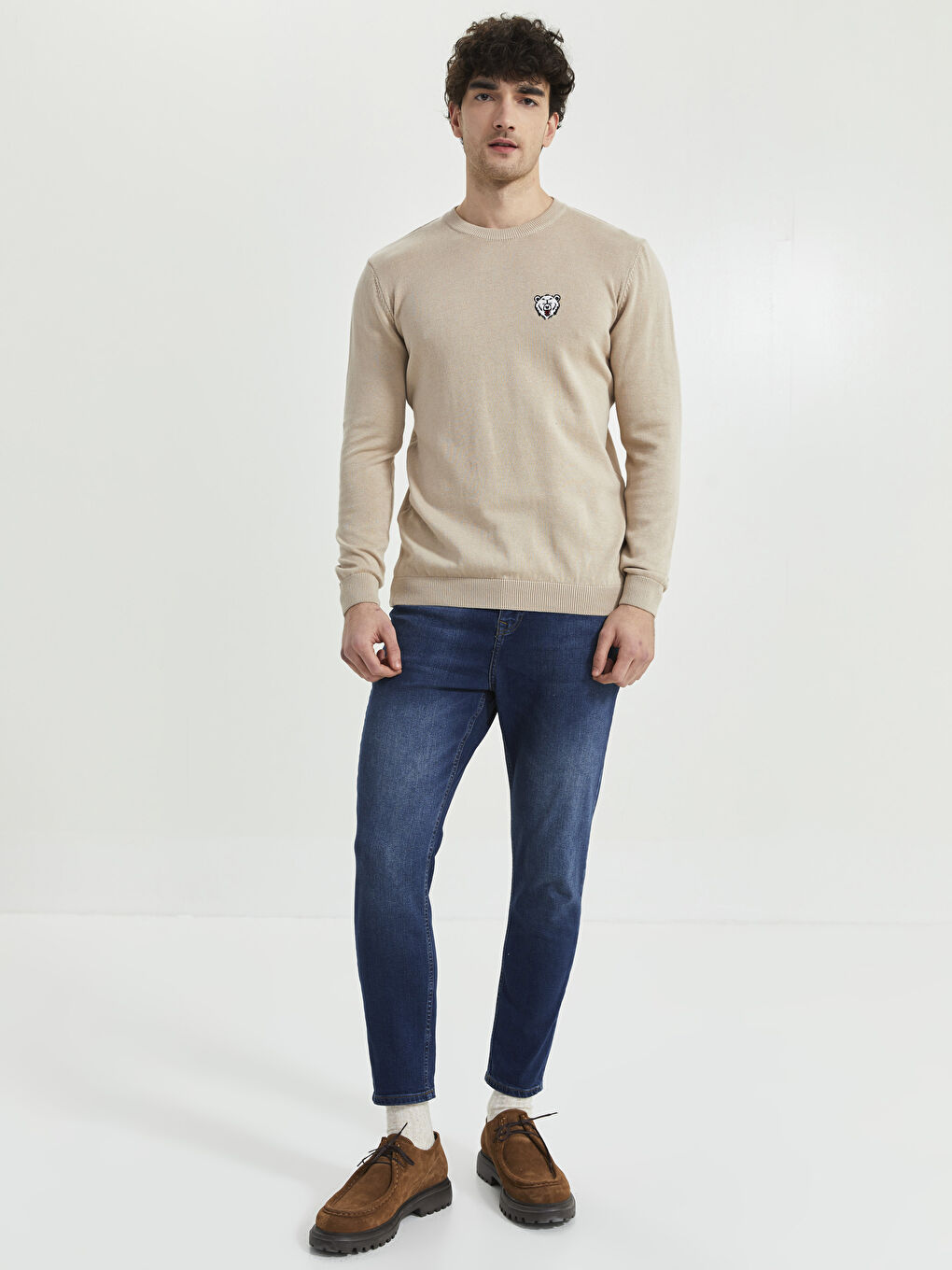Rundhalsausschnitt Langarm Herren Strickpullover-4