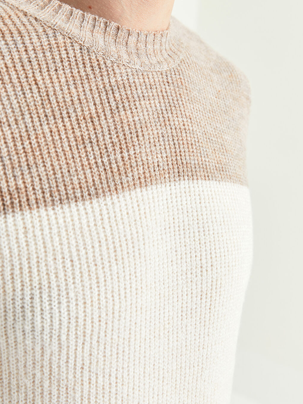 Bordo Bisiklet Yaka Uzun Kollu Renk Bloklu Erkek Triko Kazak-2