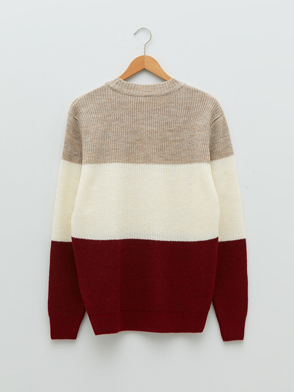 Bordo Bisiklet Yaka Uzun Kollu Renk Bloklu Erkek Triko Kazak-6