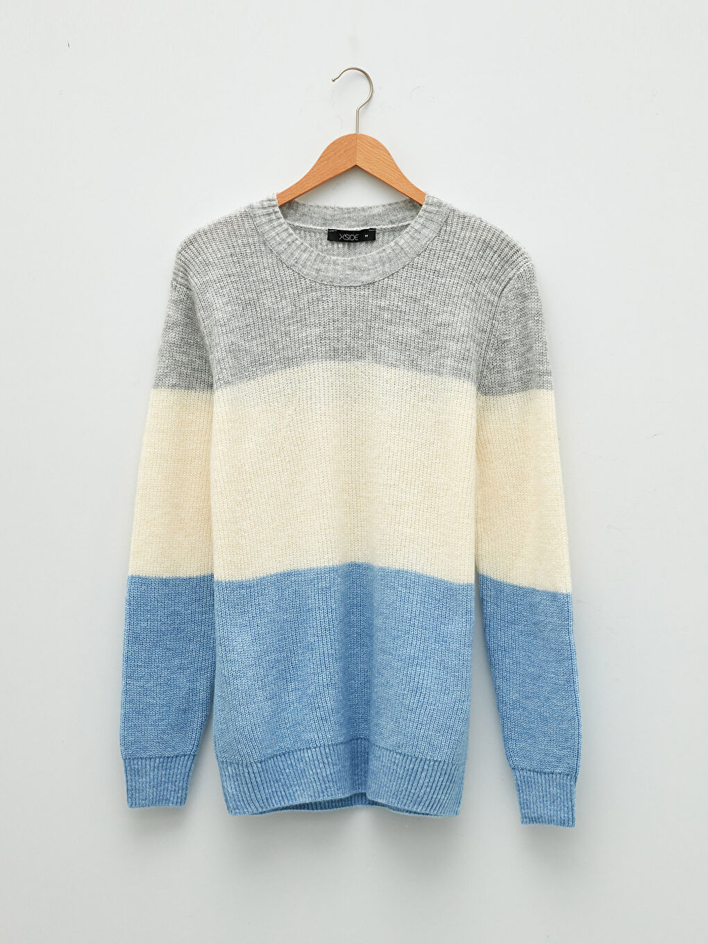 Crew Neck Long Sleeve Color Block Men's Knitwear Sweater-5