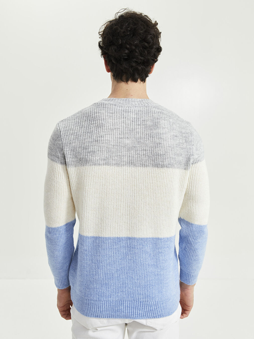 Crew Neck Long Sleeve Color Block Men's Knitwear Sweater-4