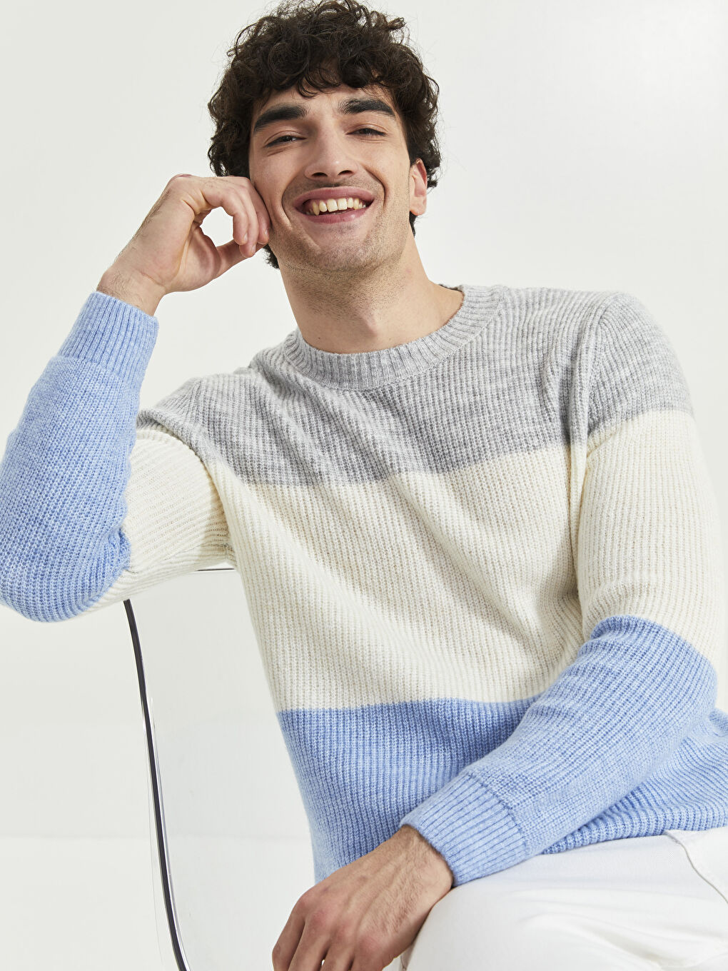 Crew Neck Long Sleeve Color Block Men's Knitwear Sweater