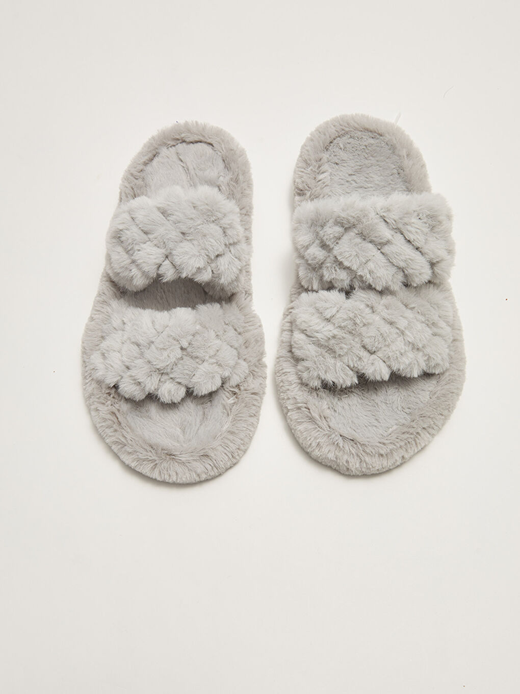 Gri Çift Bantlı Pelüş Kadın Ev Terliği-1