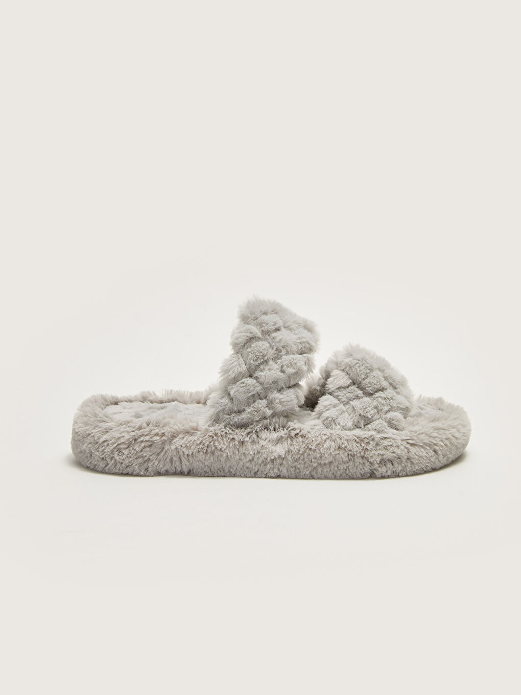 Gri Çift Bantlı Pelüş Kadın Ev Terliği-2