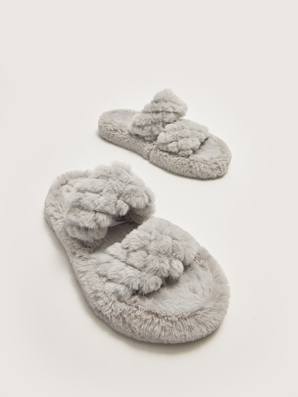 Gri Çift Bantlı Pelüş Kadın Ev Terliği-4