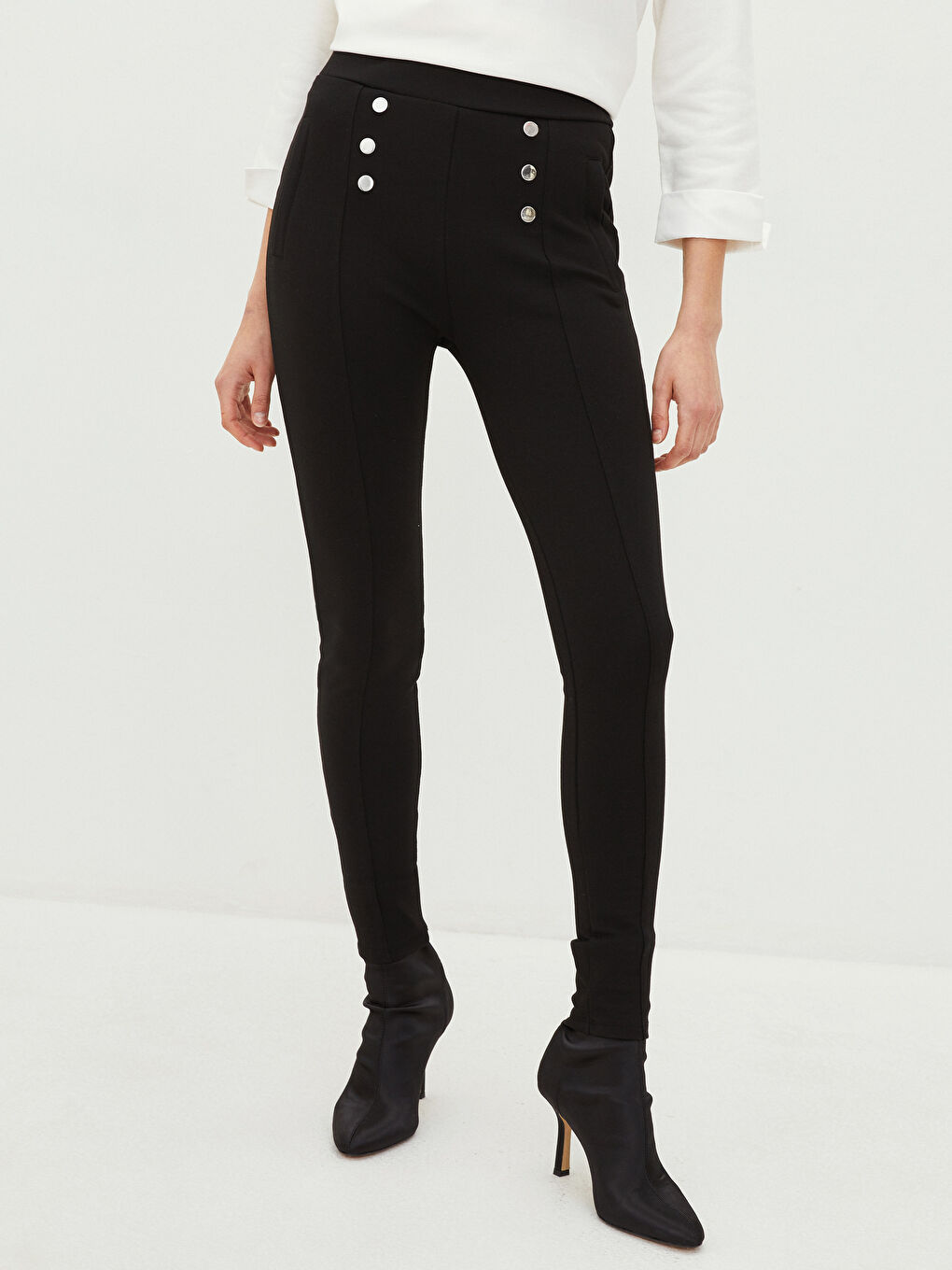 Siyah Beli Lastikli Ekstra Dar Fit Cep Detaylı Kadın Tayt Pantolon-2