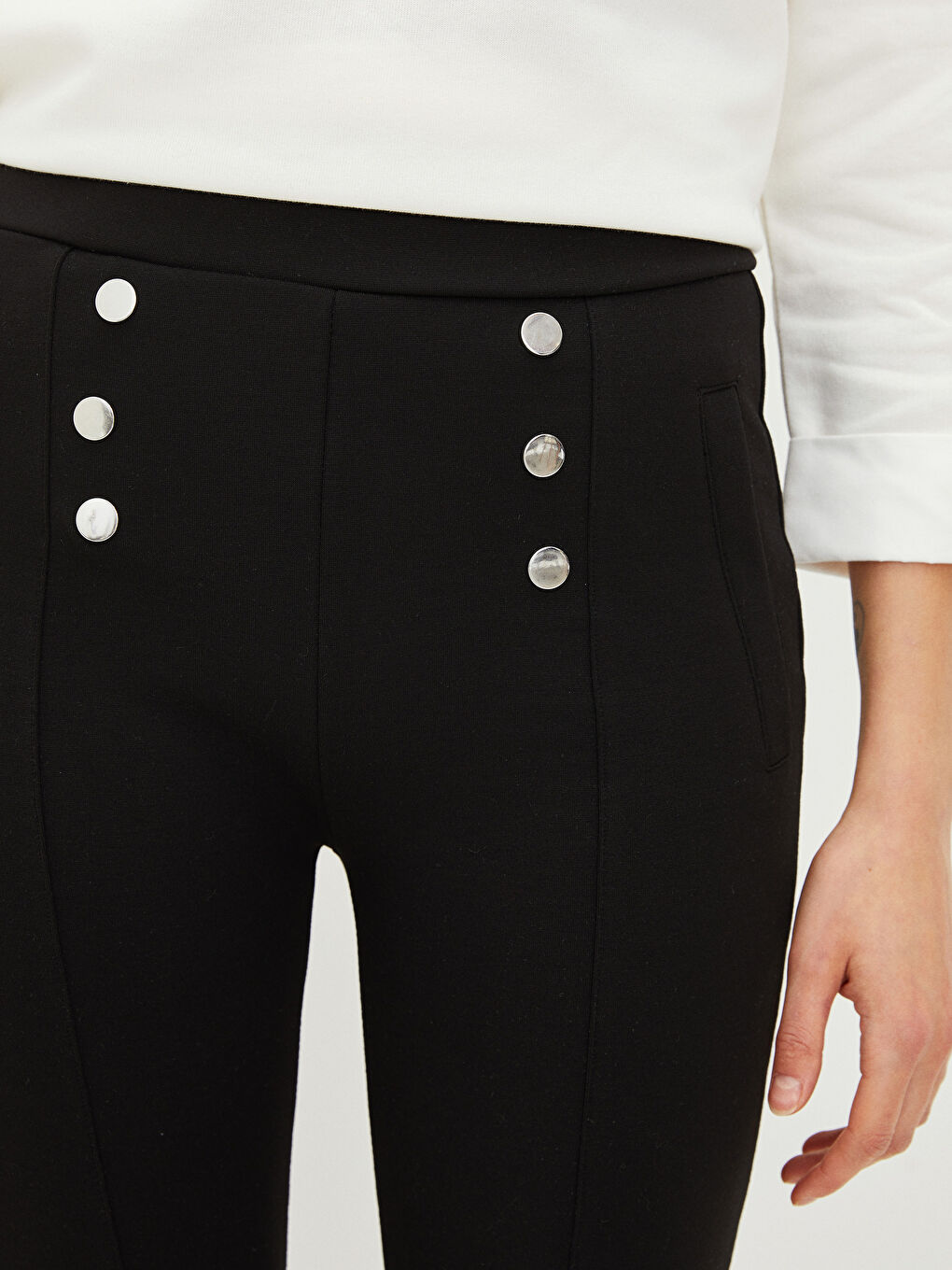 Siyah Beli Lastikli Ekstra Dar Fit Cep Detaylı Kadın Tayt Pantolon-4