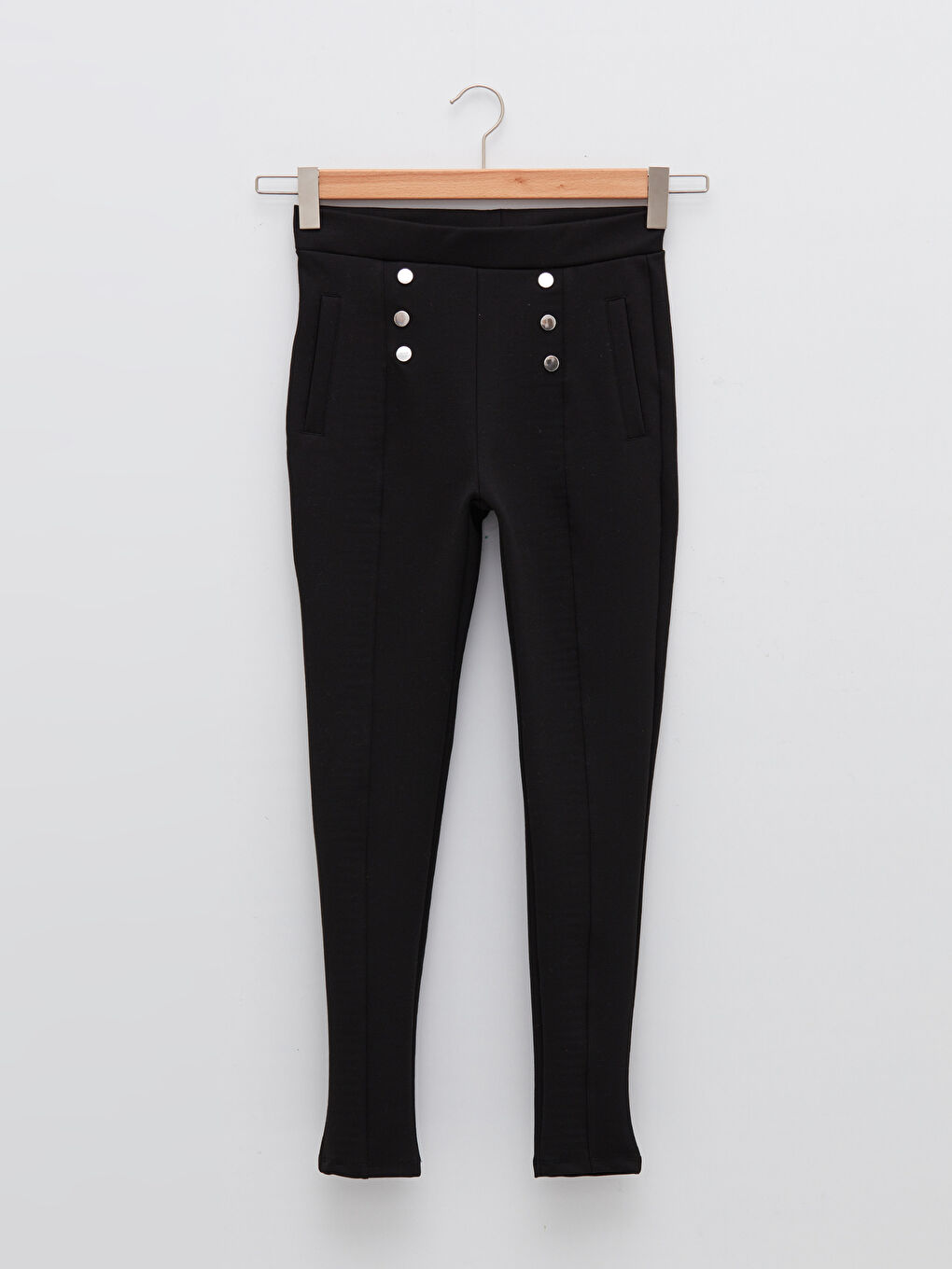 Siyah Beli Lastikli Ekstra Dar Fit Cep Detaylı Kadın Tayt Pantolon-5