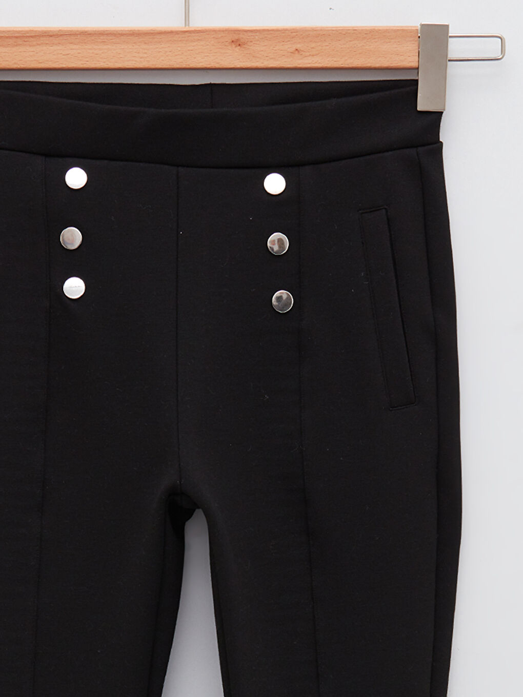 Siyah Beli Lastikli Ekstra Dar Fit Cep Detaylı Kadın Tayt Pantolon-7