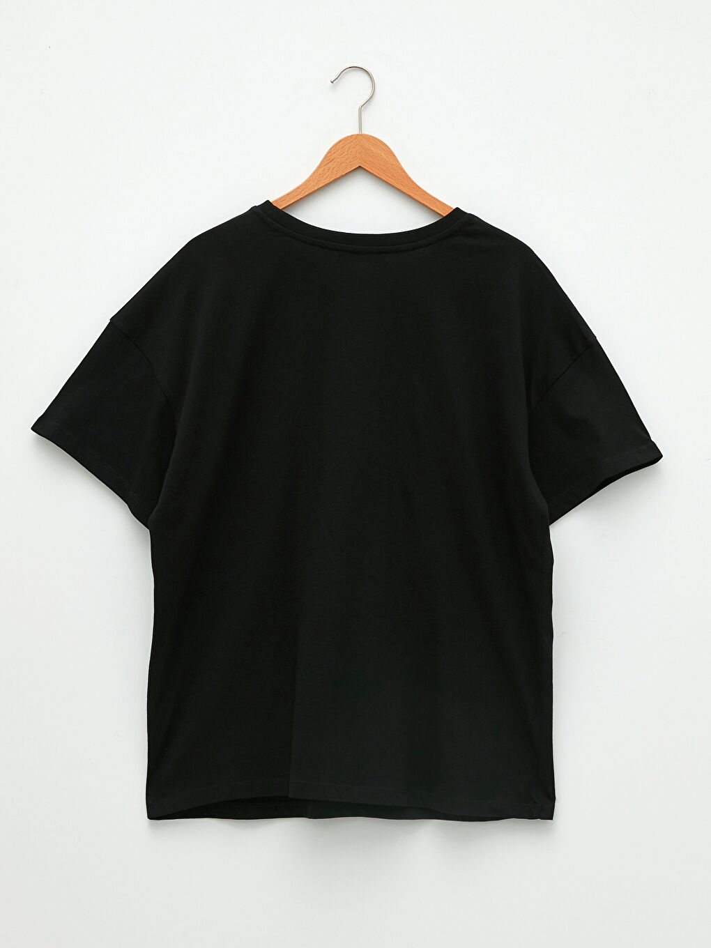 Siyah Büyük Beden Bisiklet Yaka Yazı Baskılı Kısa Kollu Pamuklu Kadın Tişört-6