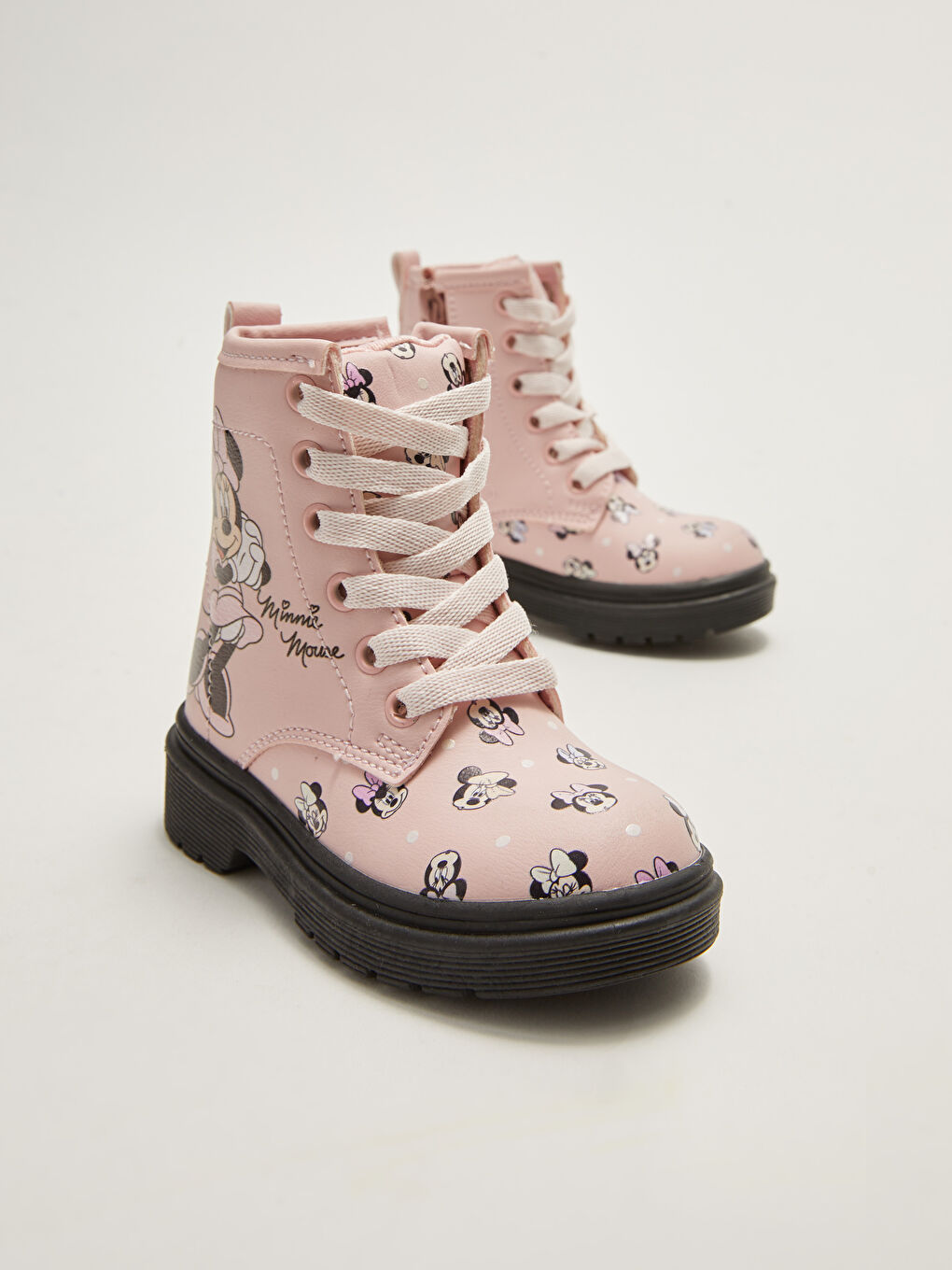 Ботинки для малышек девочек с лицензией Минни Маус, шнуровкой и застежкой-молнией-2