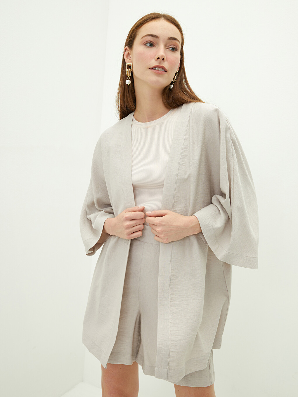 Women's Shawl Collar Plain Kimono