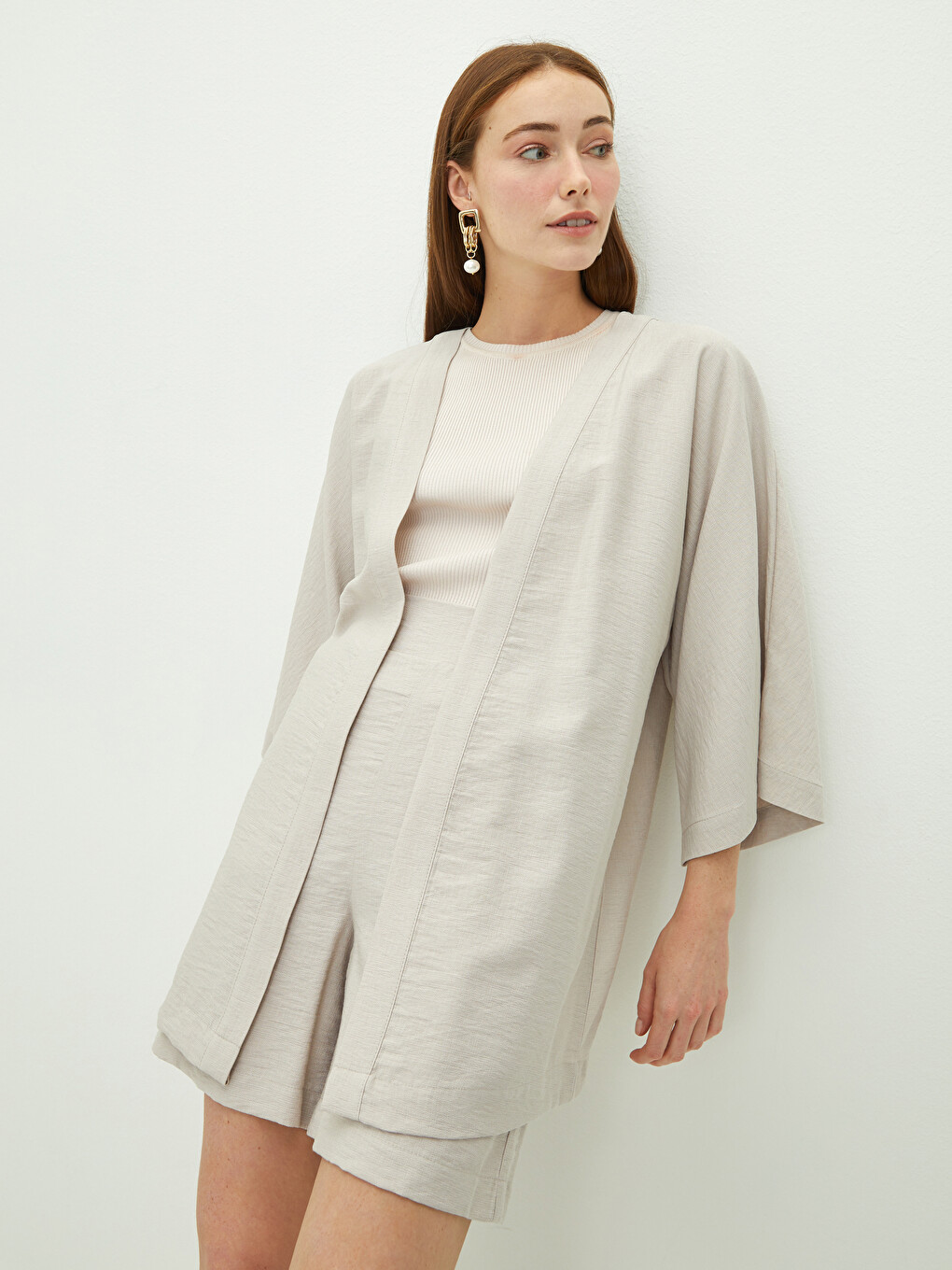 Women's Shawl Collar Plain Kimono-1