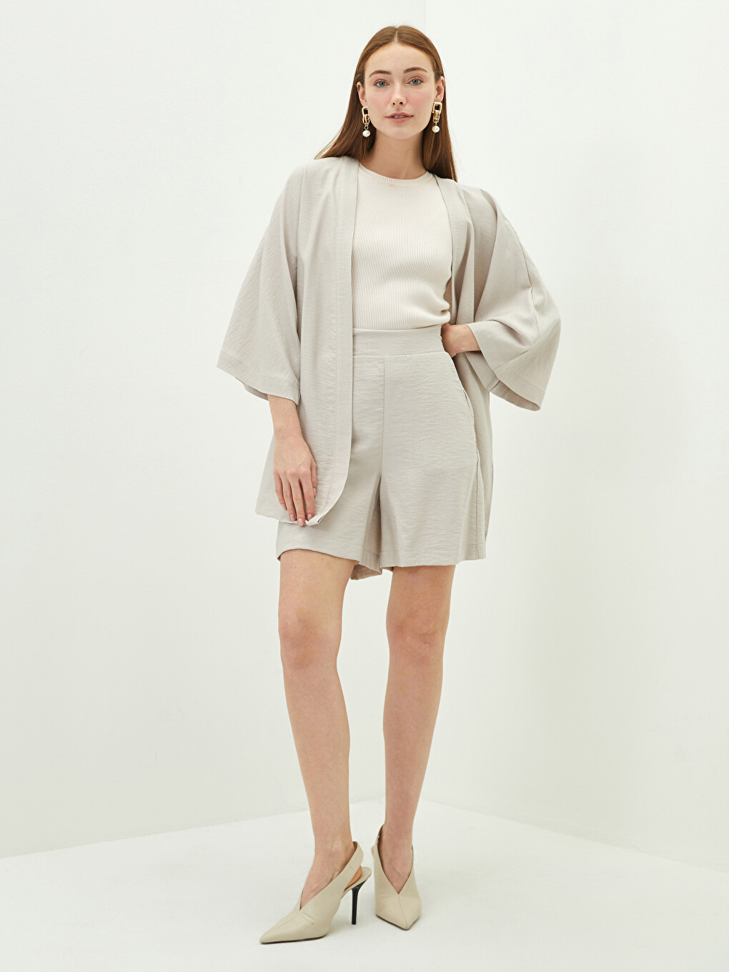 Women's Shawl Collar Plain Kimono-2