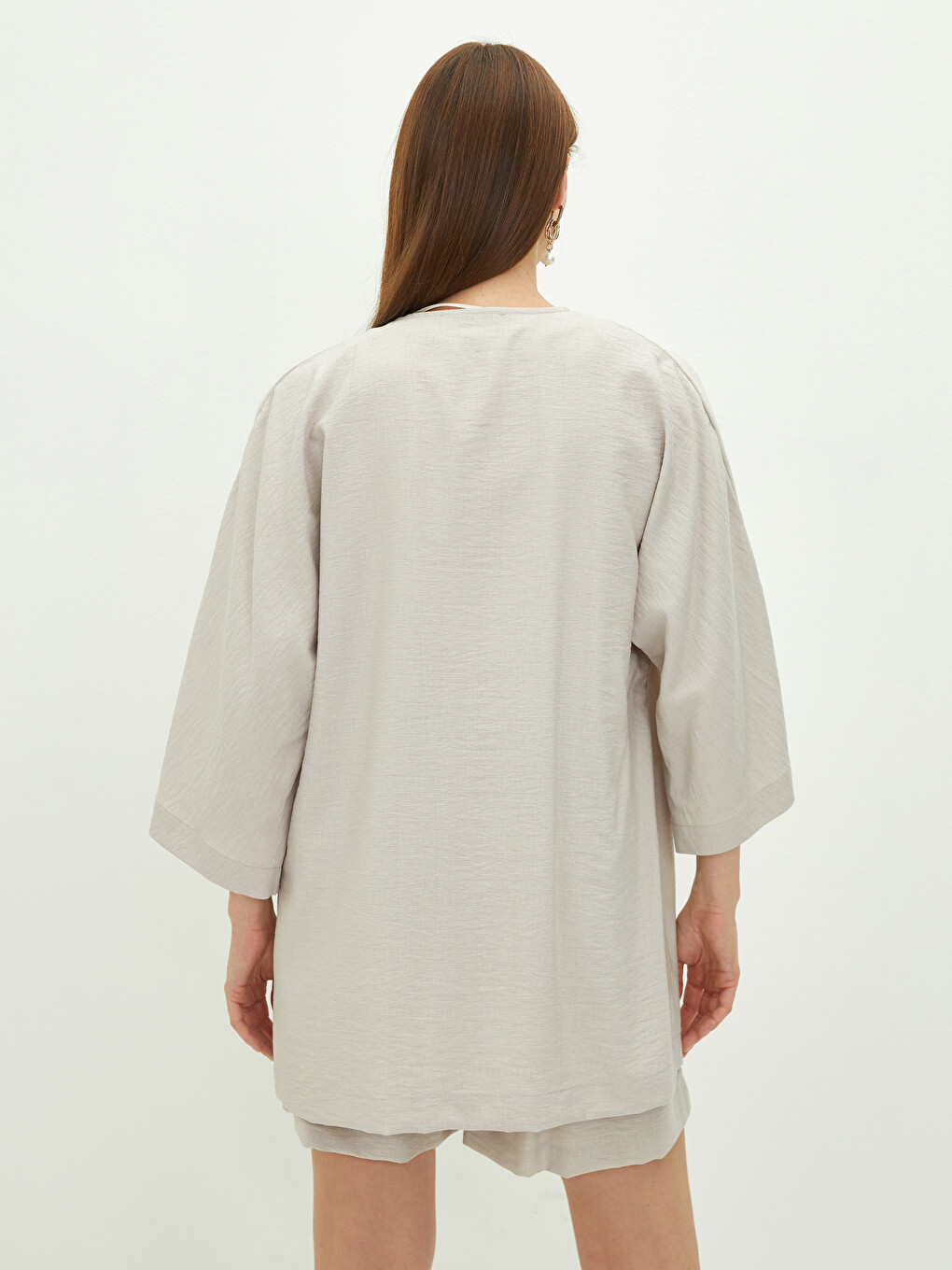 Women's Shawl Collar Plain Kimono-4