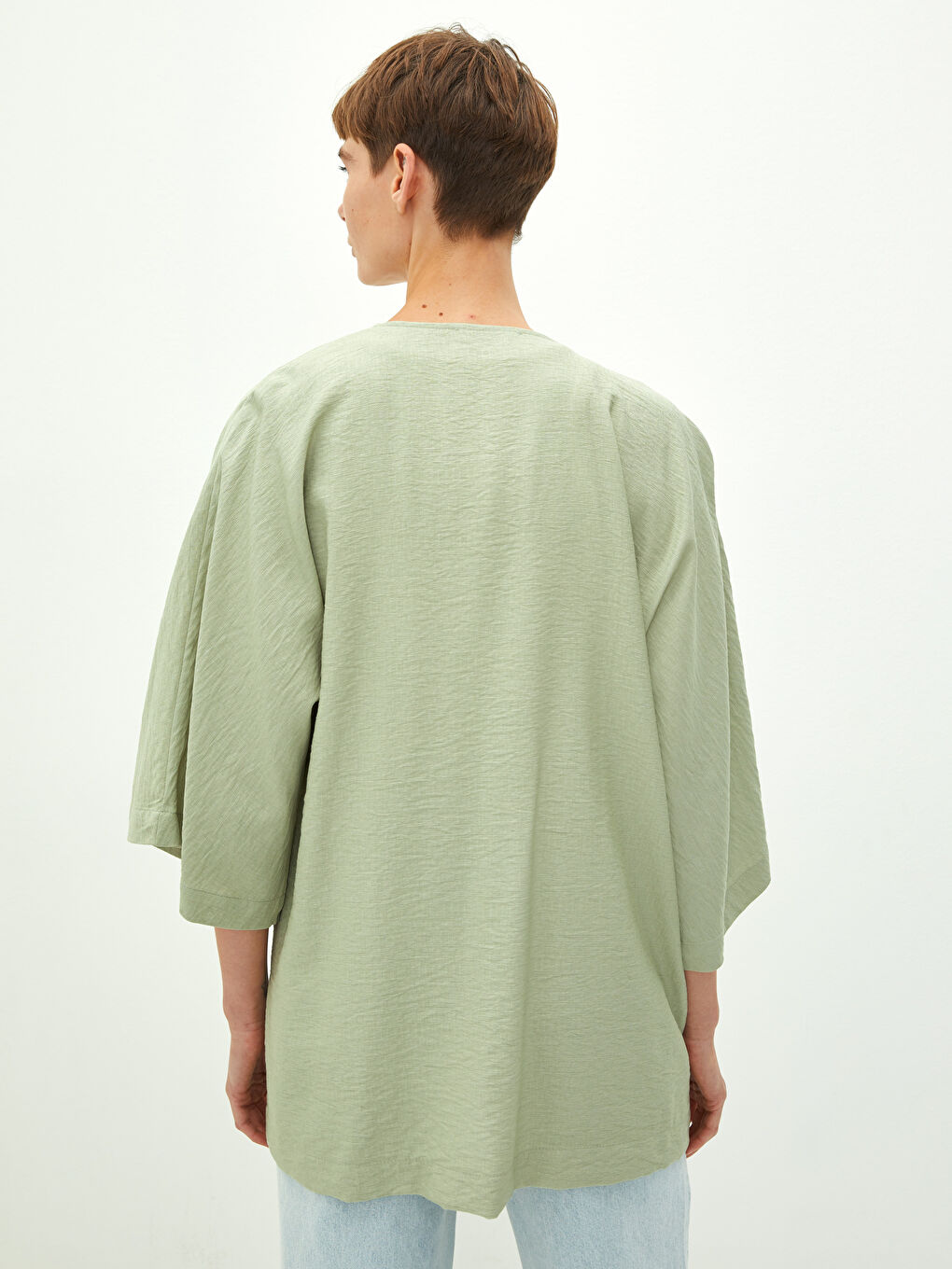 Yeşil Kadın Şal Yaka Düz Kimono-4