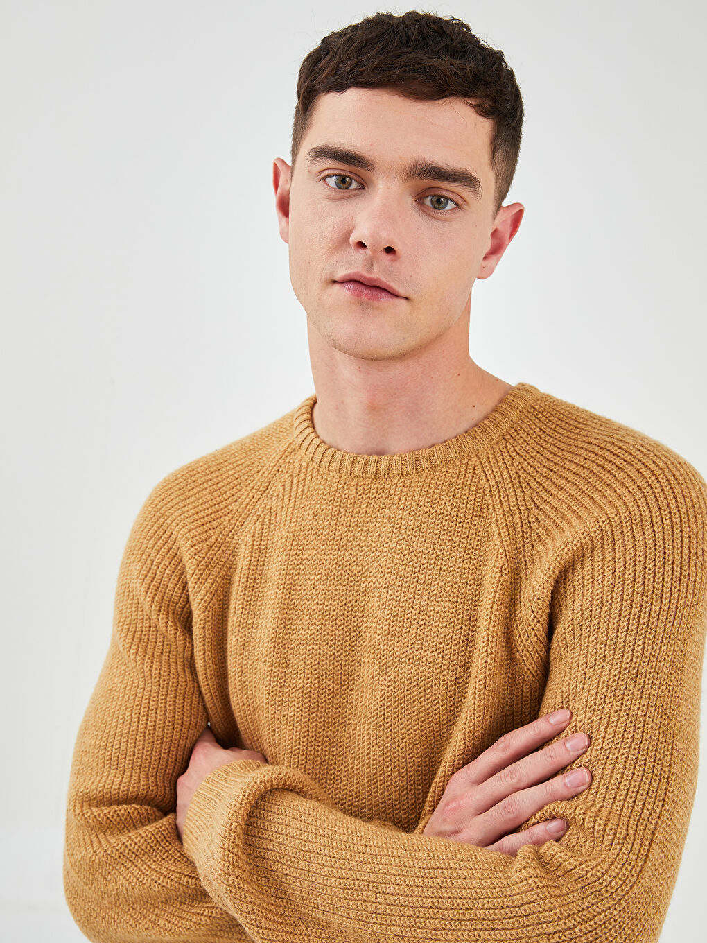 Kahverengi Bisiklet Yaka Erkek Triko Kazak