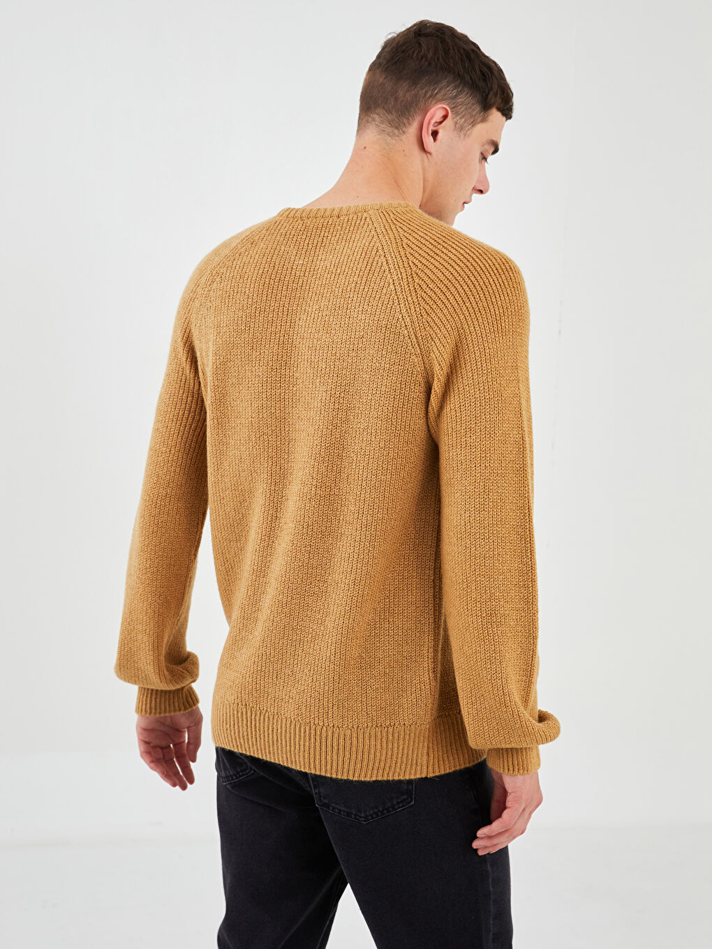 Kahverengi Bisiklet Yaka Erkek Triko Kazak-4