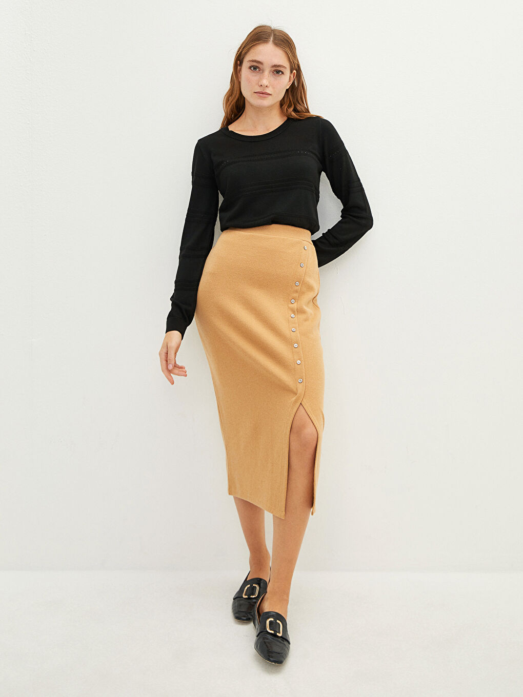 LCWAIKIKI Classic High Waist Slit Detailed Camisole Women's Skirt -W1IS97Z8-Q3E