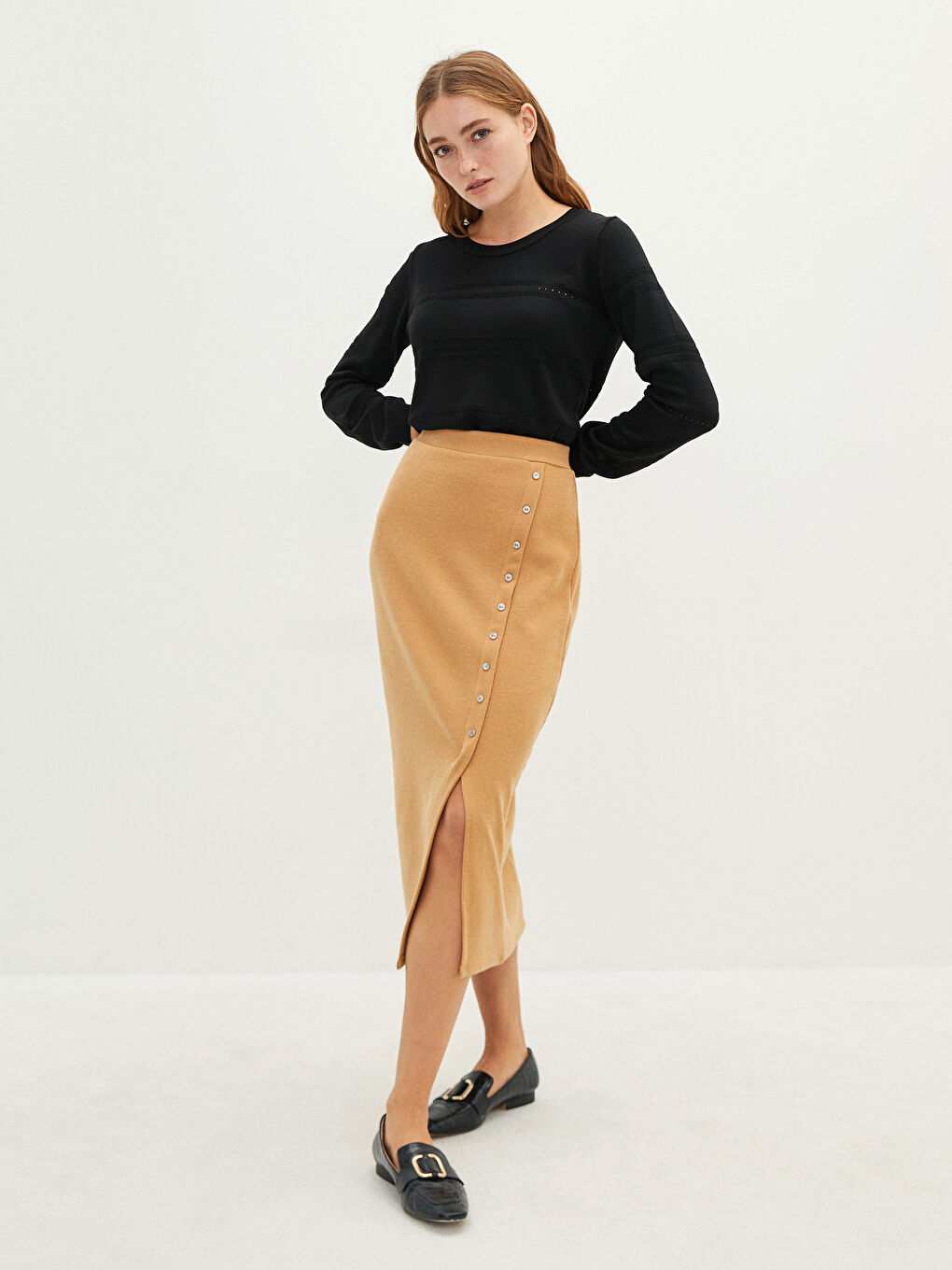 LCWAIKIKI Classic High Waist Slit Detailed Camisole Women's Skirt -W1IS97Z8-Q3E