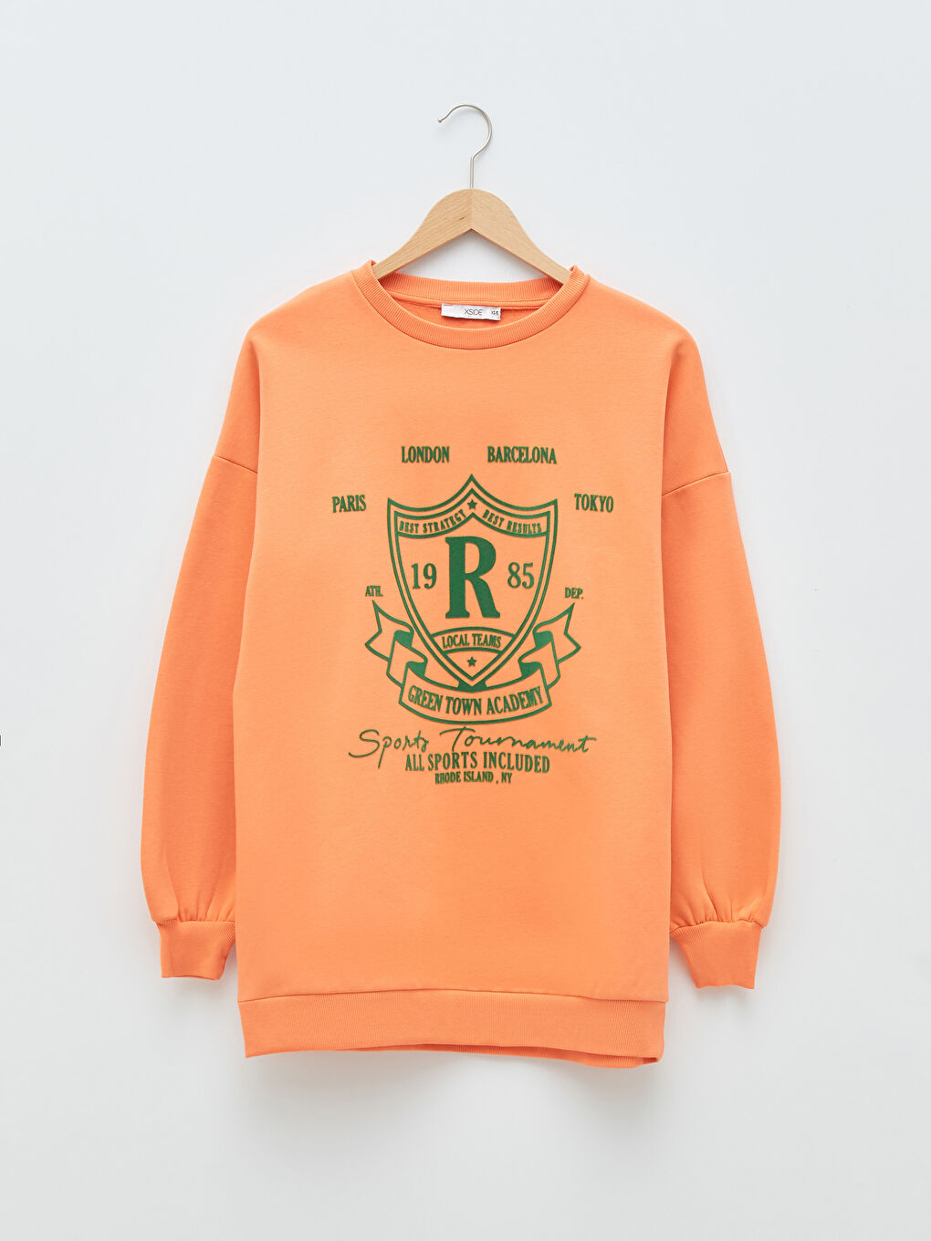 Mercan Bisiklet Yaka Baskılı Kadın Kalın Sweatshirt-5