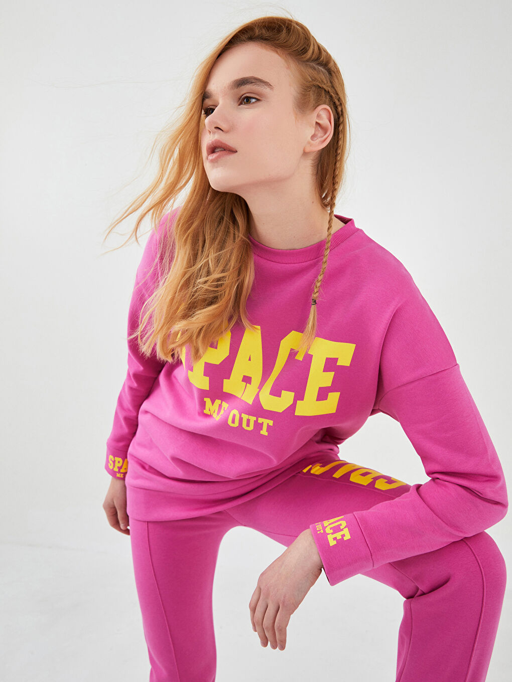 Crew Neck Printed Women's Thick Sweatshirt