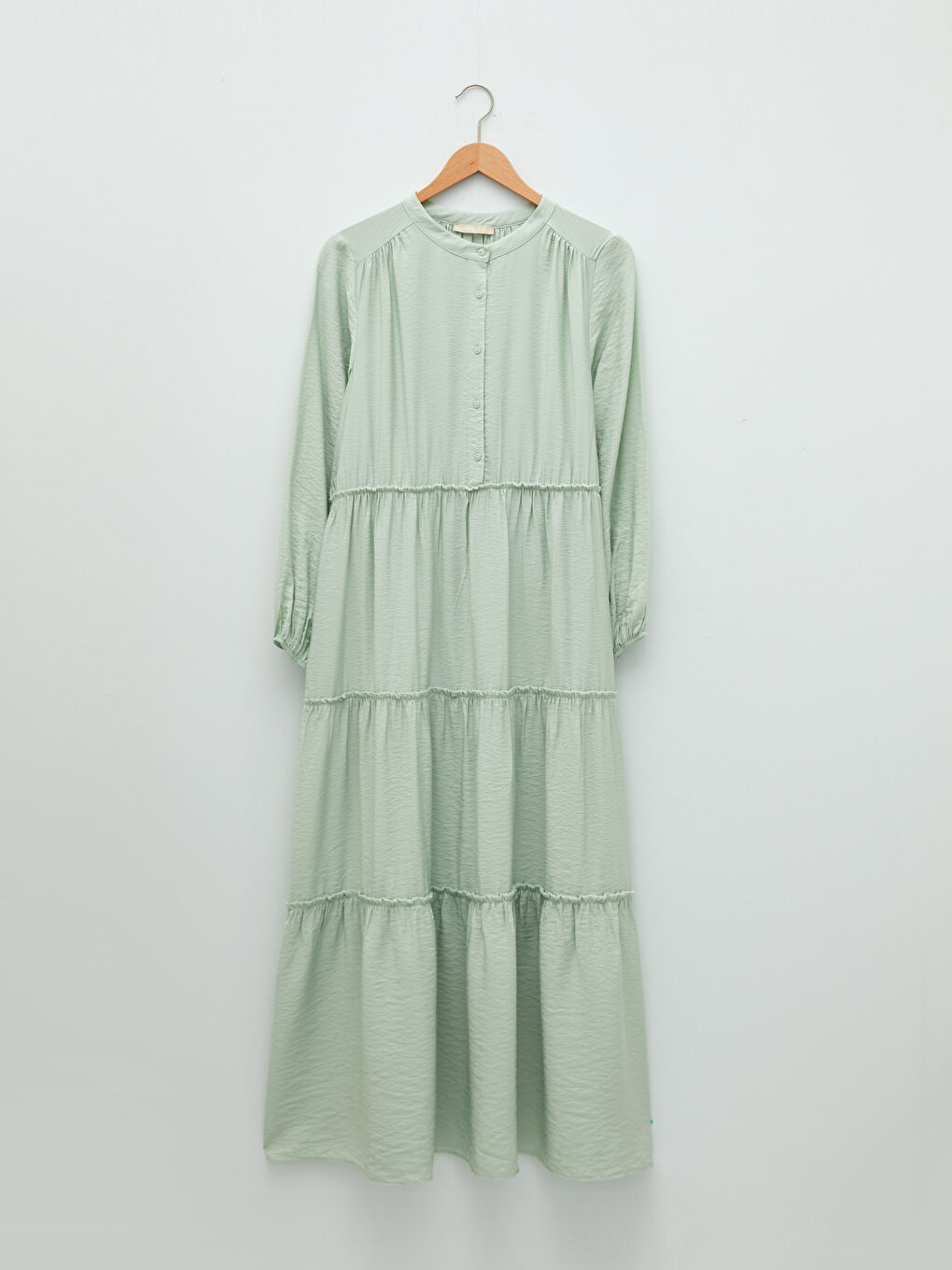 Yeşil Hakim Yaka Düz Uzun Kollu Kadın Elbise-5