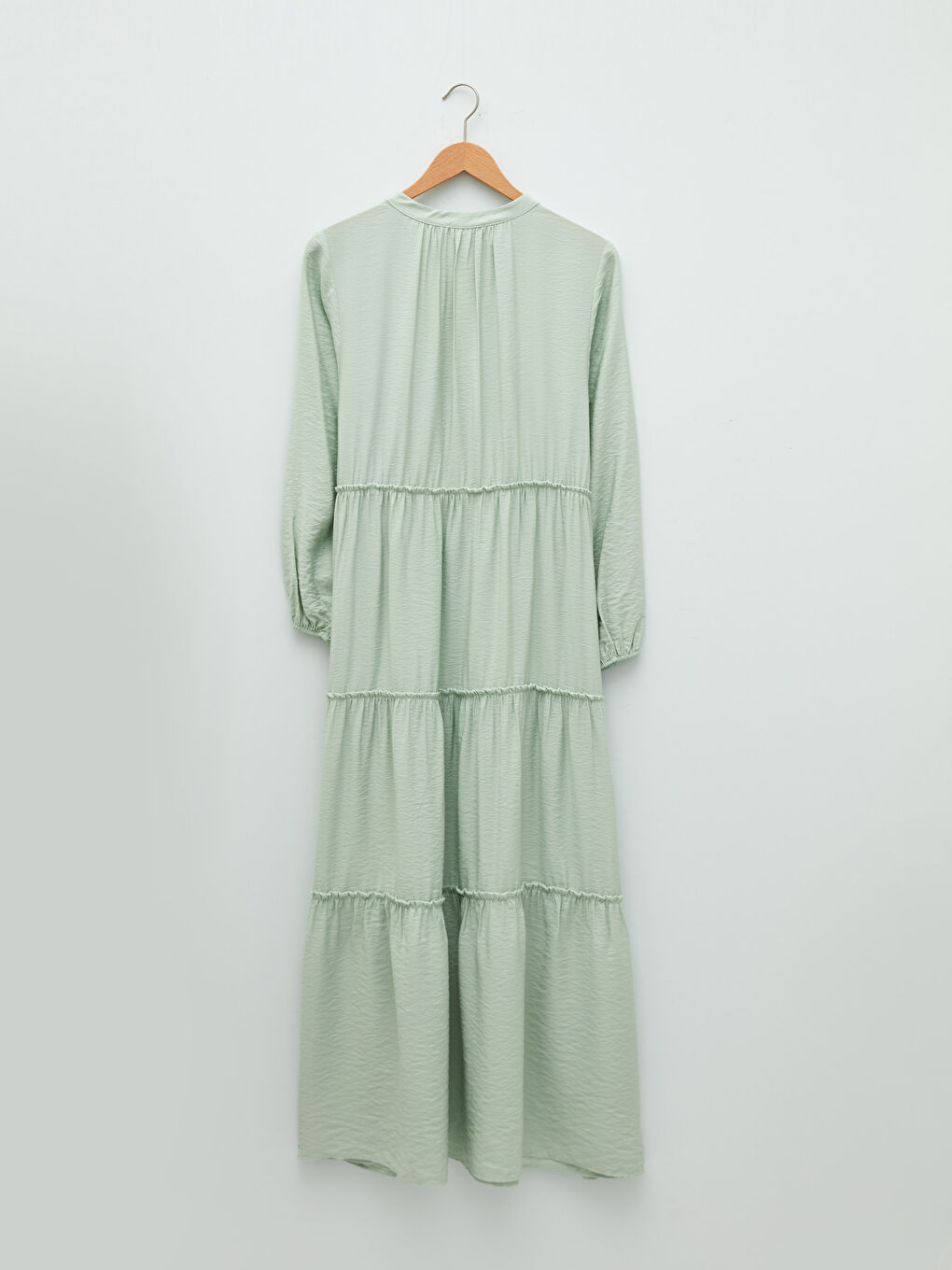 Yeşil Hakim Yaka Düz Uzun Kollu Kadın Elbise-6