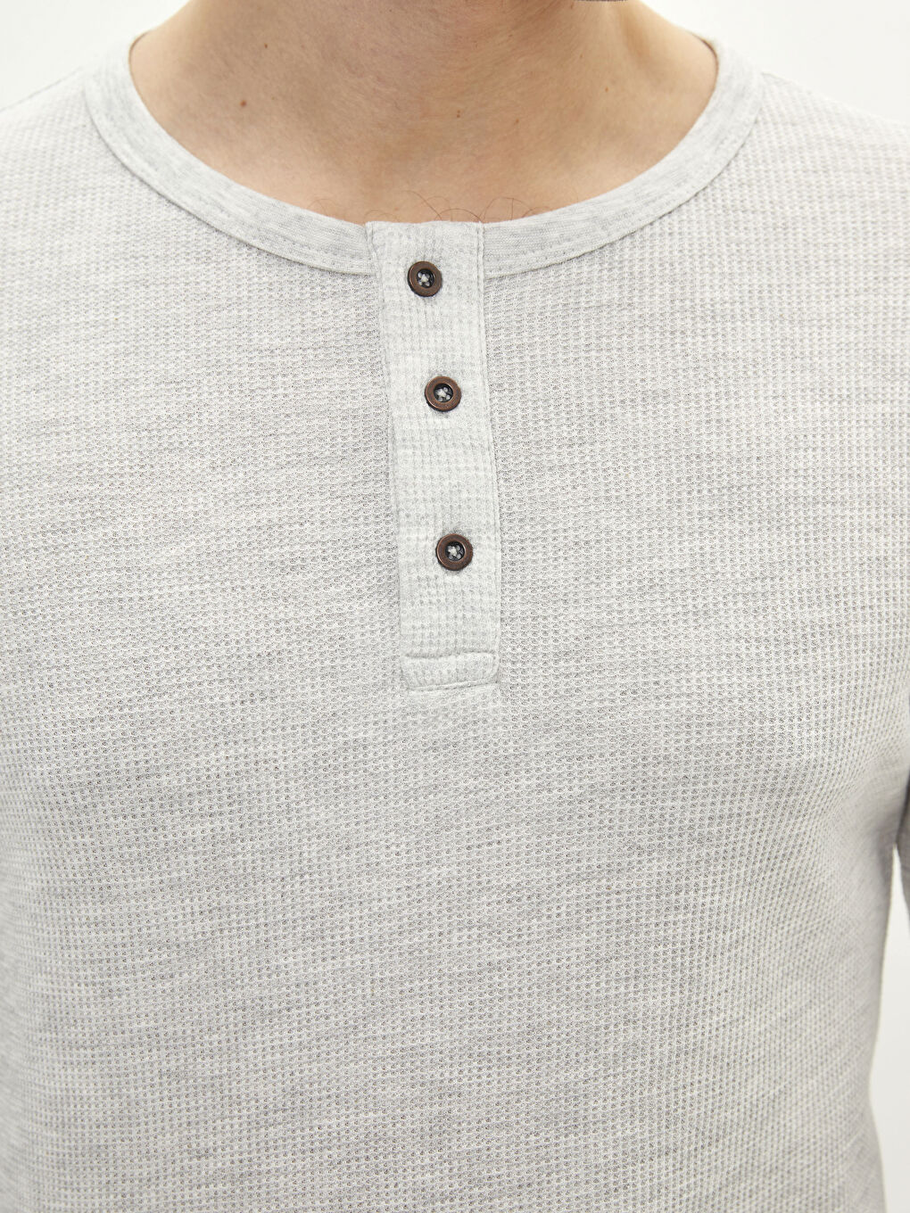 Gri Bisiklet Yaka Uzun Kollu Erkek Pijama Üst-4