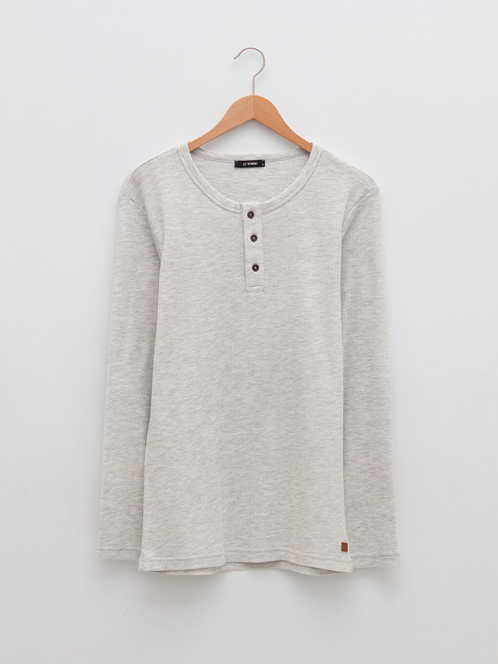 Gri Bisiklet Yaka Uzun Kollu Erkek Pijama Üst-6