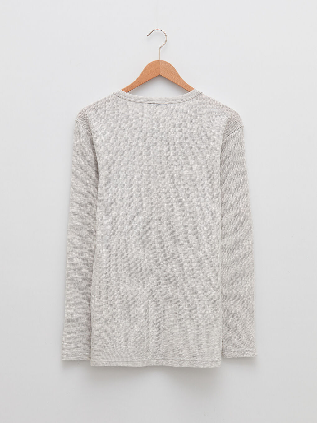 Gri Bisiklet Yaka Uzun Kollu Erkek Pijama Üst-7