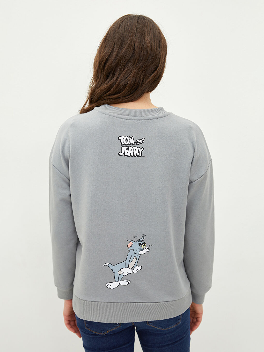 LCWAIKIKI Maternity Gri Bisiklet Yaka Tom ve Jerry Baskılı Uzun Kollu Hamile Sweatshirt - 4