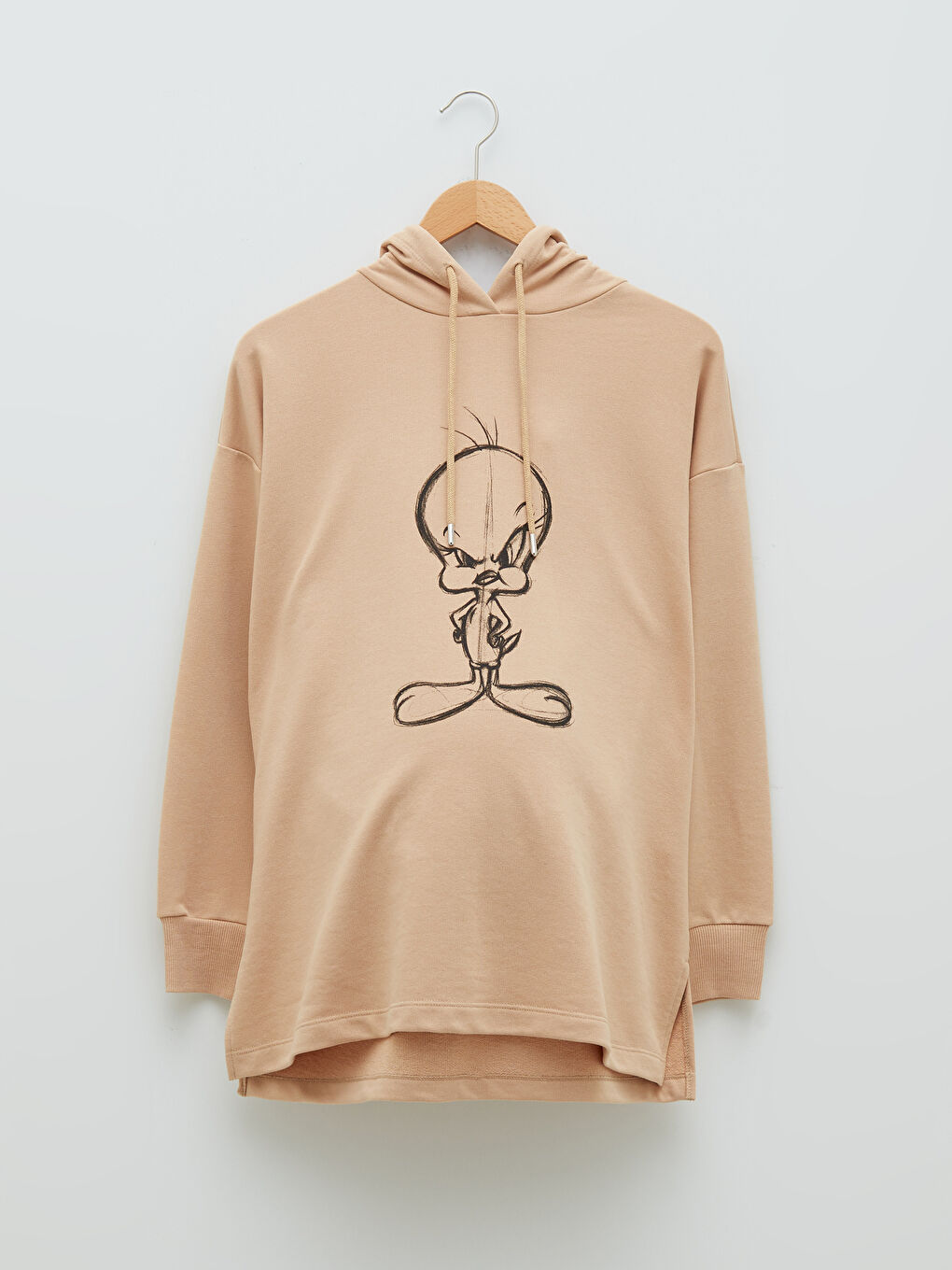 Bej Tweety Baskılı Uzun Kollu Hamile Hoodie-7