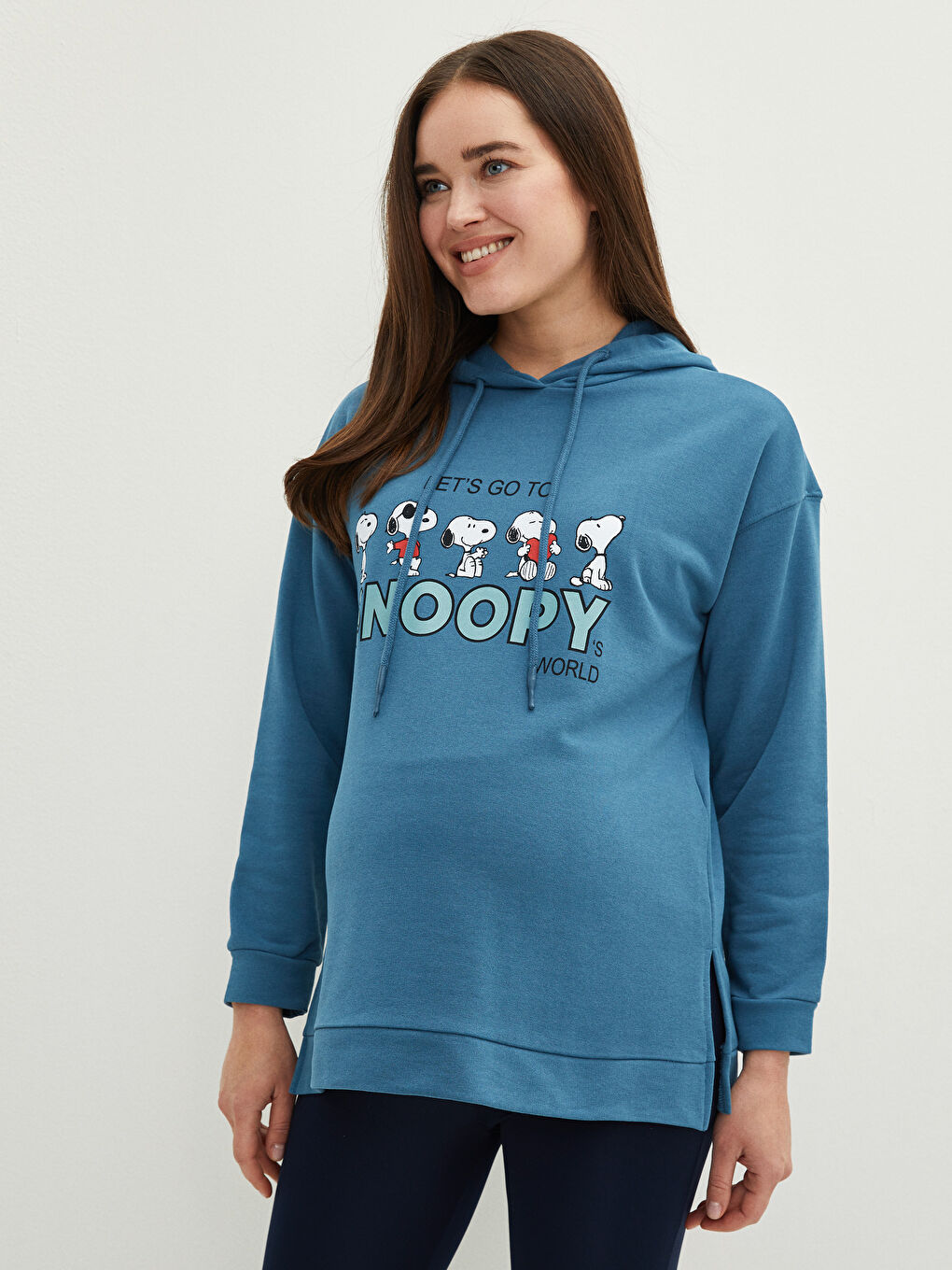 LCWAIKIKI Maternity Petrol Snoopy Baskılı Uzun Kollu Hamile Hoodie