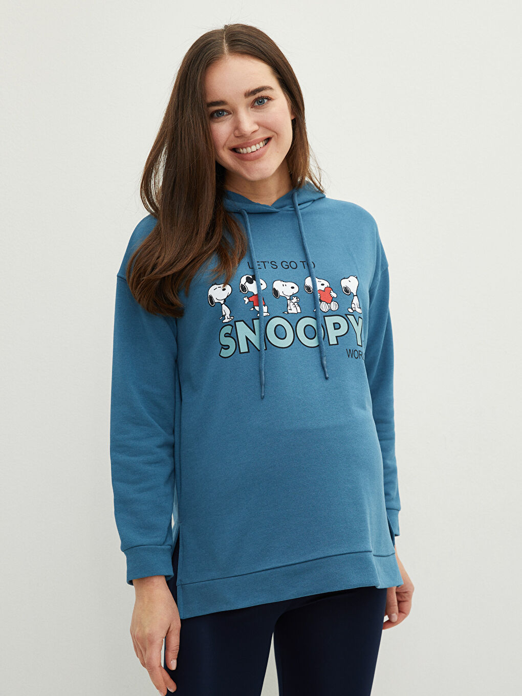 LCWAIKIKI Maternity Petrol Snoopy Baskılı Uzun Kollu Hamile Hoodie - 1