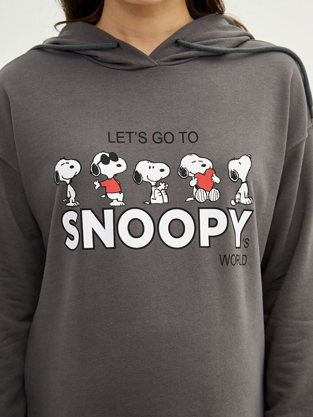 LCWAIKIKI Maternity Koyu Gri Snoopy Baskılı Uzun Kollu Hamile Hoodie - 3