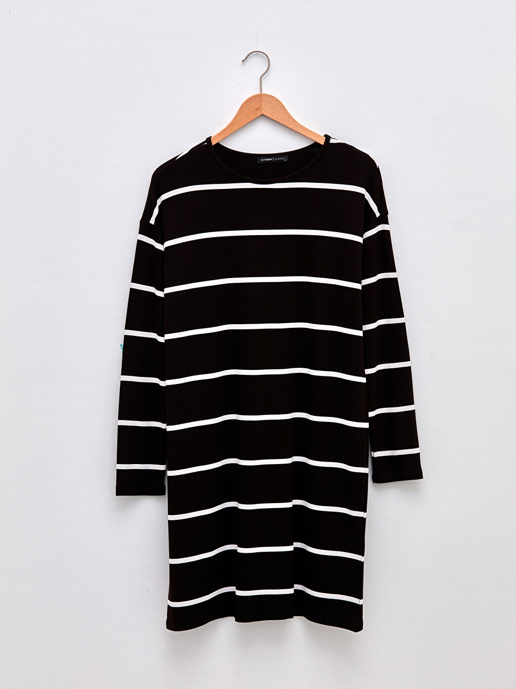 Siyah Bisiklet Yaka Çizgili Uzun Kollu Kadın Sweatshirt Tunik-6