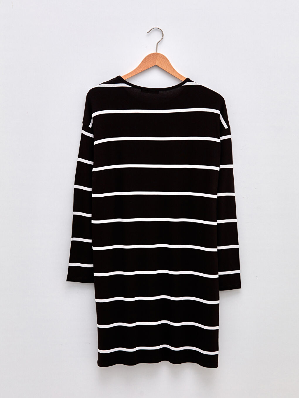 Siyah Bisiklet Yaka Çizgili Uzun Kollu Kadın Sweatshirt Tunik-7